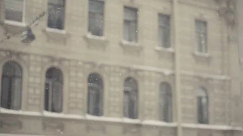 Apartment Building In Snowfall. Pan Vidéo 70760162