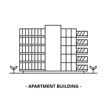 Apartment Building thin line design template Stock Illustration