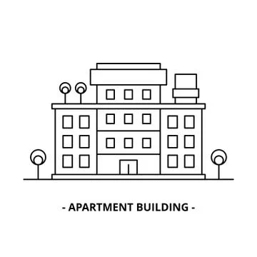 Apartment Building thin line design template Stock Illustration
