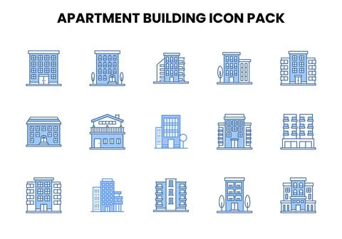 Apartment Building Two Colour Graphics Icons Pack Ilustración de archivo