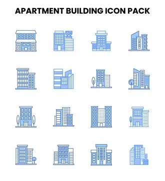 Apartment Building Two Colour UI Icons Pack Stock Illustration