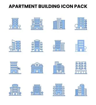 Apartment Building Two Colour Vector Icons Pack Stockillustratie