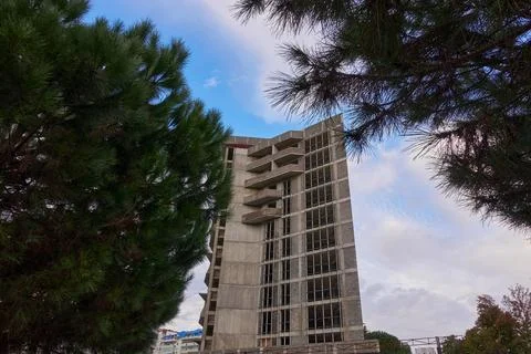 An apartment building under construction. Stock Photos