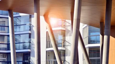 A apartment building with a unique architectural solution. Stock Photos