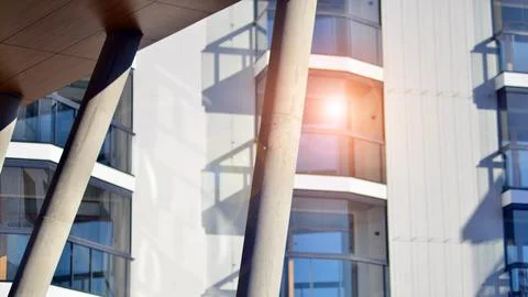 A apartment building with a unique architectural solution. Stock Photos