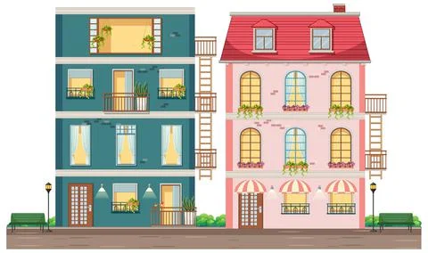 Apartment building with windows Ilustración de archivo