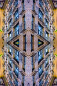 An apartment complex balconies with complex design 스톡 사진