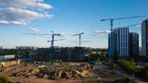 Apartment Complex Construction Timelapse With Moving Cranes And Clouds At S.. Stock Footage 308094453