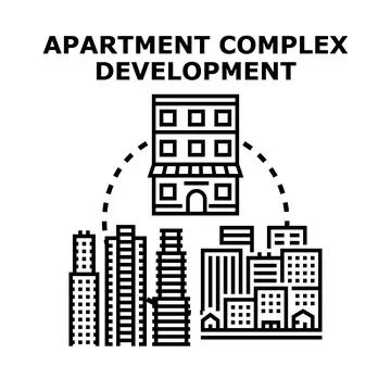 Apartment complex development planning building city growth concept Stock Illustration