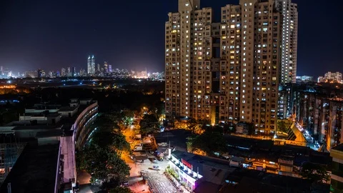 Apartment complex in front of The Imperial Towers in Mumbai, India time lapse at Stock Footage 118856992