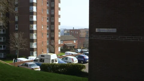 Apartment complex with minor car movement Stock Footage 92128878
