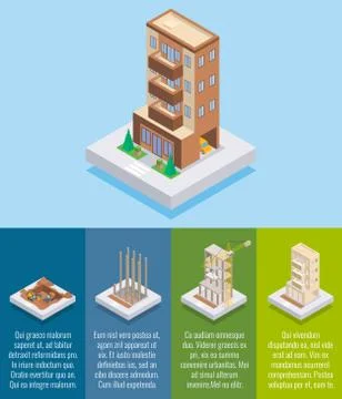 Apartment construction vector flat isometric poster, banner Stock Illustration