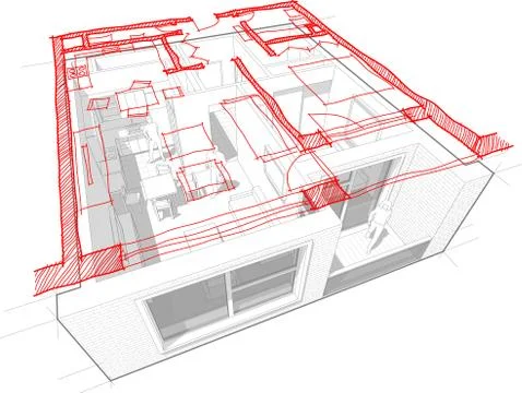 Apartment diagram with hand drawn floorplan diagram Stock Illustration