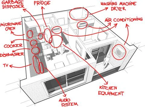 Apartment diagram with hand drawn notes Stock Illustration