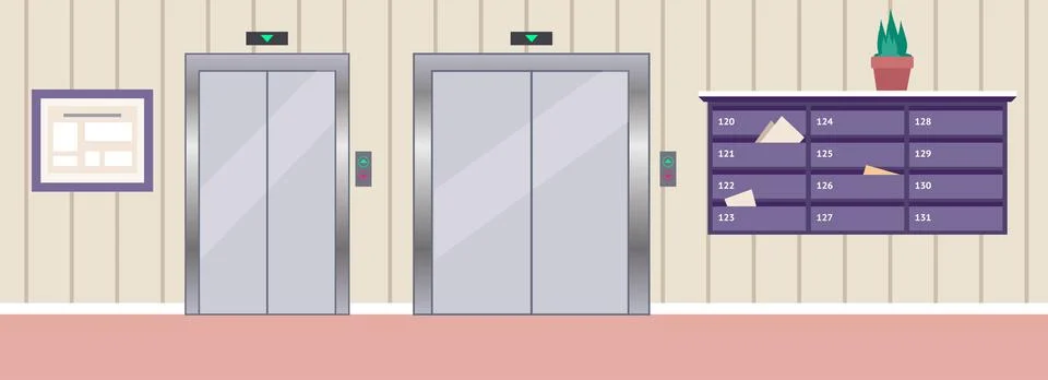 Apartment Elevator Lobby interior. Ilustração Stock