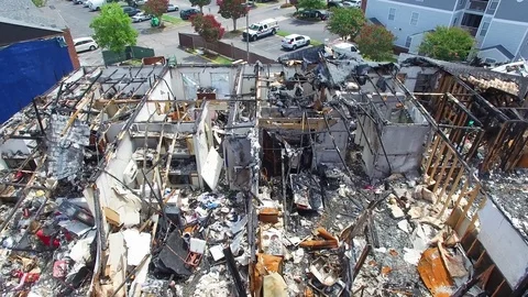 Apartment Fire Aftermath Aerial Stock Footage 78571308