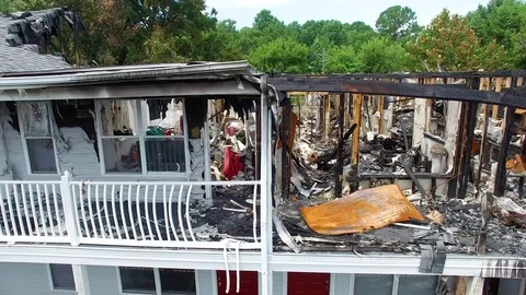 Apartment Fire Aftermath Aerial Stock Footage 78571386