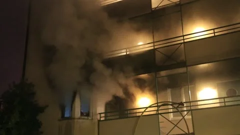 An apartment fire Stock Footage 195116891