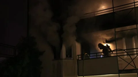 An apartment fire Stock Footage 195116893