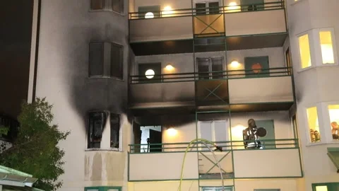 An apartment fire Stock Footage 195116894