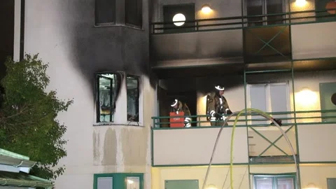 An apartment fire Stock Footage 195116904
