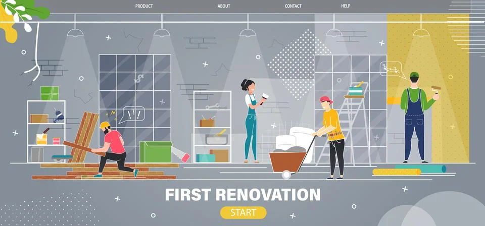 Apartment First Renovation Flat Vector Web Banner Illustrazione stock