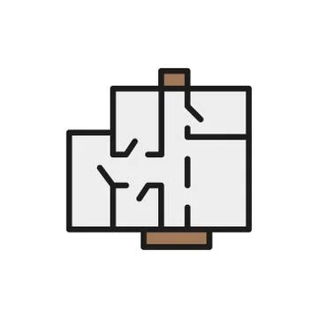 Apartment floor plan, architectural project flat color line icon. Stock Illustration