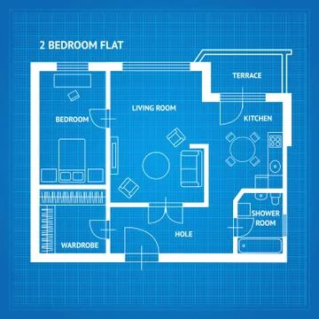 Apartment Floor Plan Blueprint. Vector Stock Illustration