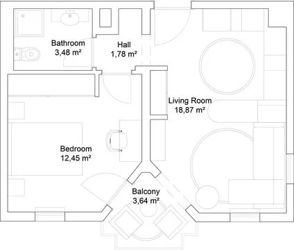 Apartment floor plan concept. 2d architectural plan of a house. Illustrazione stock