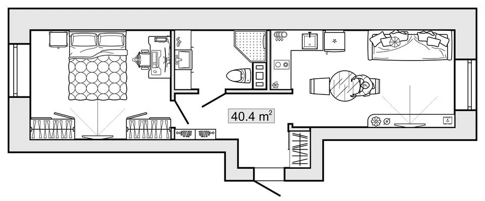 Apartment floor plan. Interior design with furniture. Vector Stockillustratie