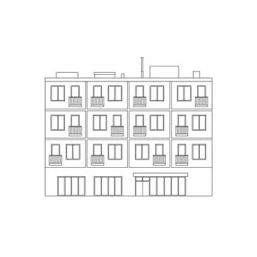 Apartment house line drawing Stock Illustration