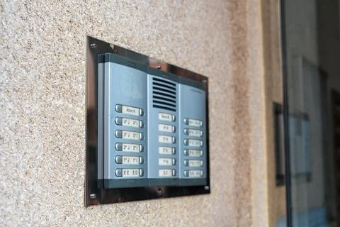 Apartment intercom system on residential building entrance Stock Photos