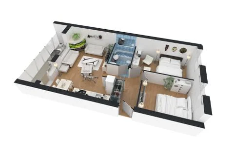 Apartment interior design - 3d floor plan Stock Illustration