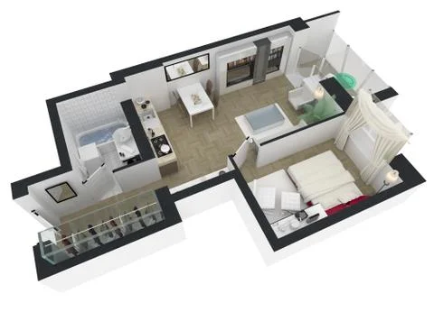 Apartment interior design - 3d floor plan Stock Illustration