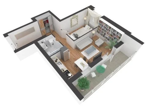 Apartment interior design - 3d floor plan Stock Illustration