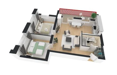 Apartment interior design - 3d floor plan Stock Illustration