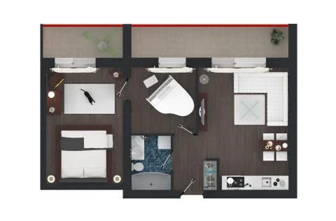 Apartment interior design - 3d floor plan Stock Illustration