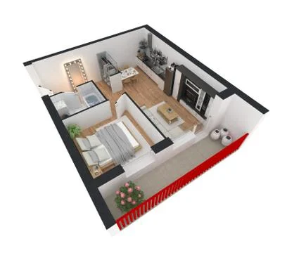 Apartment interior design - 3d floor plan Stock Illustration