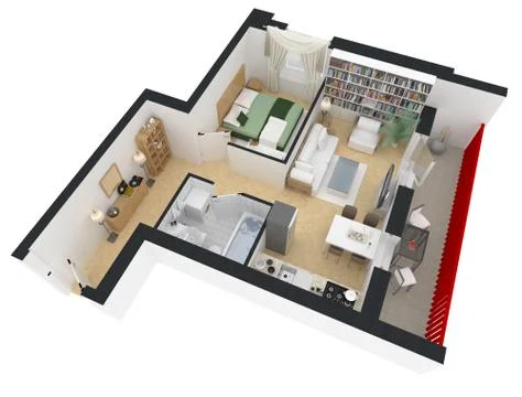 Apartment interior design - 3d floor plan Stock Illustration