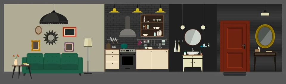 Apartment interior in flat style. Stock Illustration