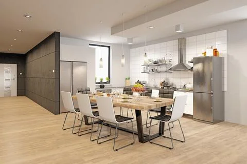 Apartment interior with kitchen. 3d Stock Illustration