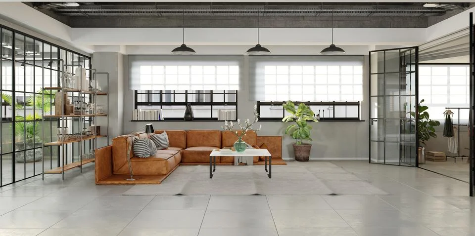 Apartment interior with kitchen. 3d Stock Illustration