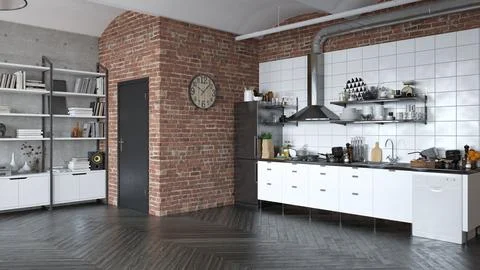 Apartment interior with kitchen. Stock Illustration