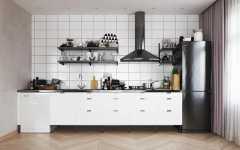 Apartment interior with kitchen. Stock Photos