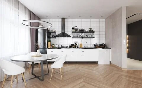Apartment interior with kitchen. Stock Photos