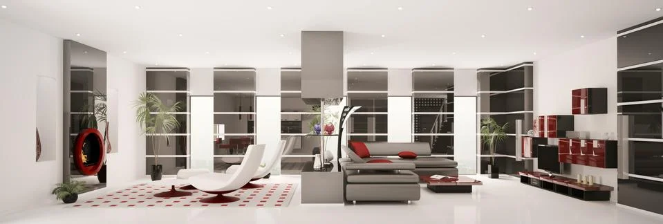 Apartment interior panorama 3d render Stock Illustration