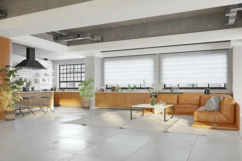 Apartment loft interior . 3d Stock Illustration