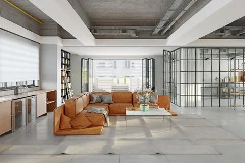 Apartment loft interior . 3d Stock Illustration