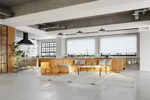 Apartment loft interior . 3d Stock Illustration