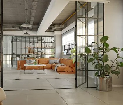 Apartment loft interior . 3d Stock Illustration